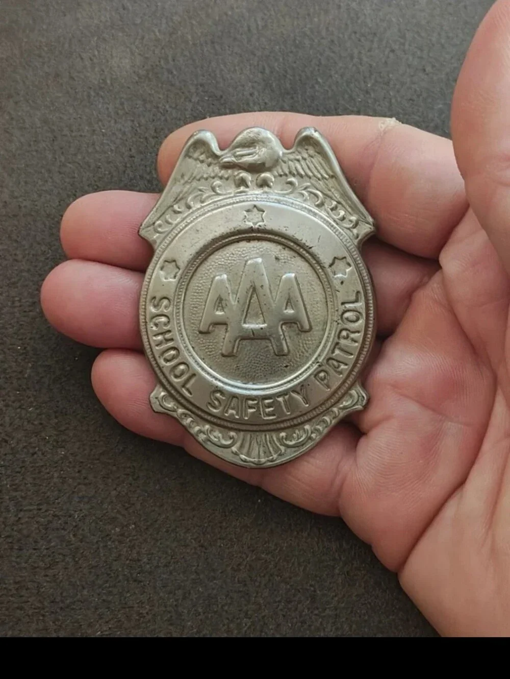 1950s/60s AAA School Safety Patrol Patrolman Shield Badge Pin.